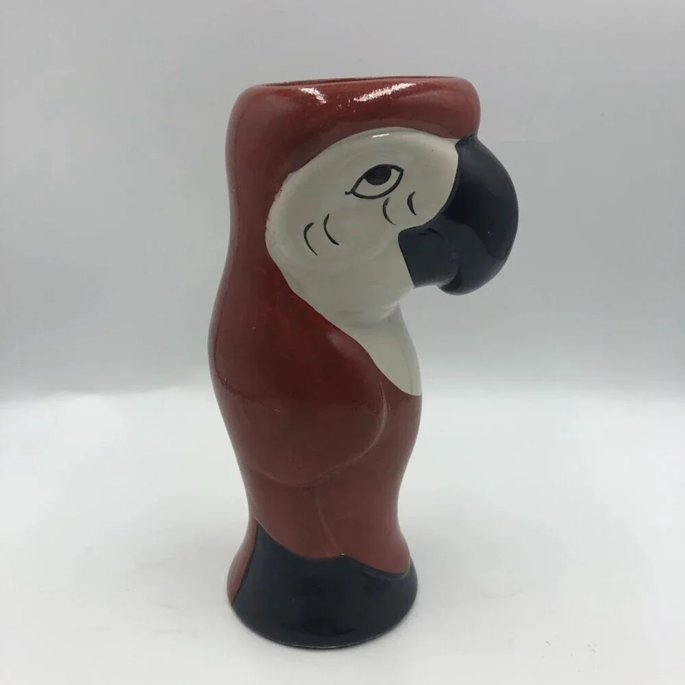 Vintage Ceramic Tropical Parrot Bird Tiki Vase Macaw Cup Planter